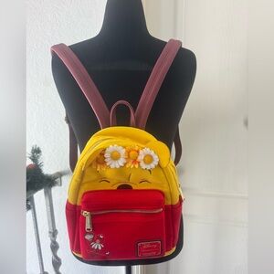 Disney Loungefly Winne the Pooh mini Yellow and Red Backpack with Floral Design